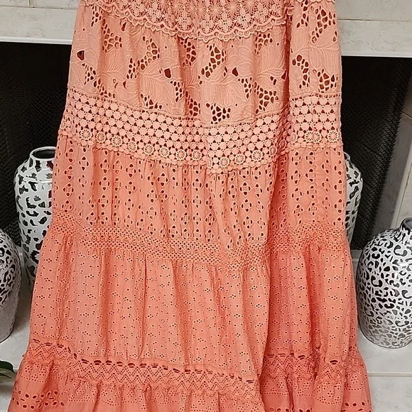🧡 BOSTON PROPER Apricot OMBRE Crochet Maxi Skirt 🧡